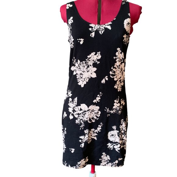 GARAGE - Bodycon dress Black with white flowers - mini open back - large - Picture 1 of 10